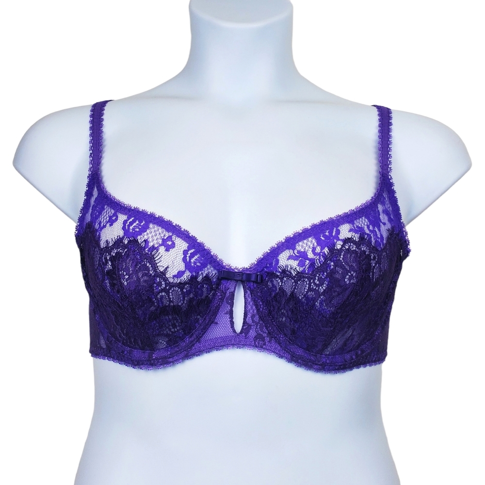 Victoria's Secret Purple Sheer Lace Balconet Bra Size 36C NWT